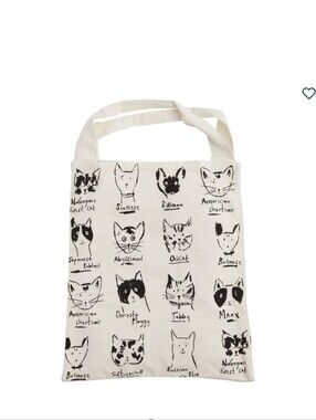 NWT Black And White Illustrated Cats Canvas Tote Bag